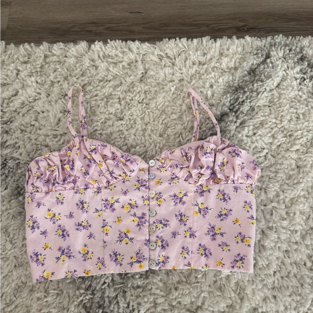Zara Floral Lavender Crop Top